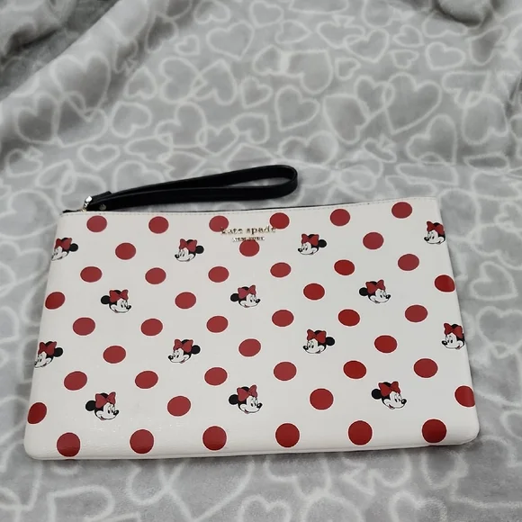 kate spade White & Red Minnie Mouse Polka Dot Wristlet Clutch - Picture 2 of 16